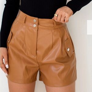 Camel vegan leather shorts